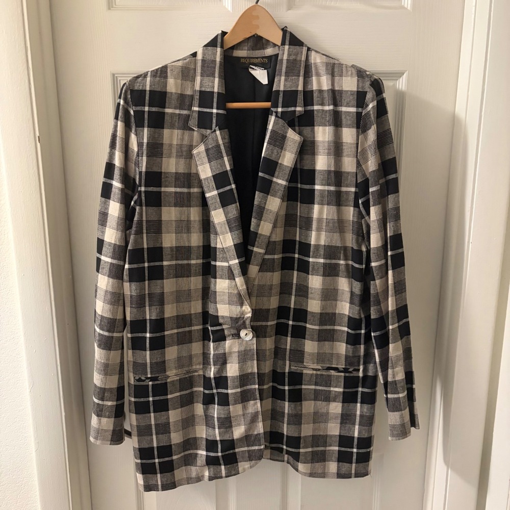 Vintage Requirements Womens 14 Plaid Checkered Linen Blend Blazer USA Made